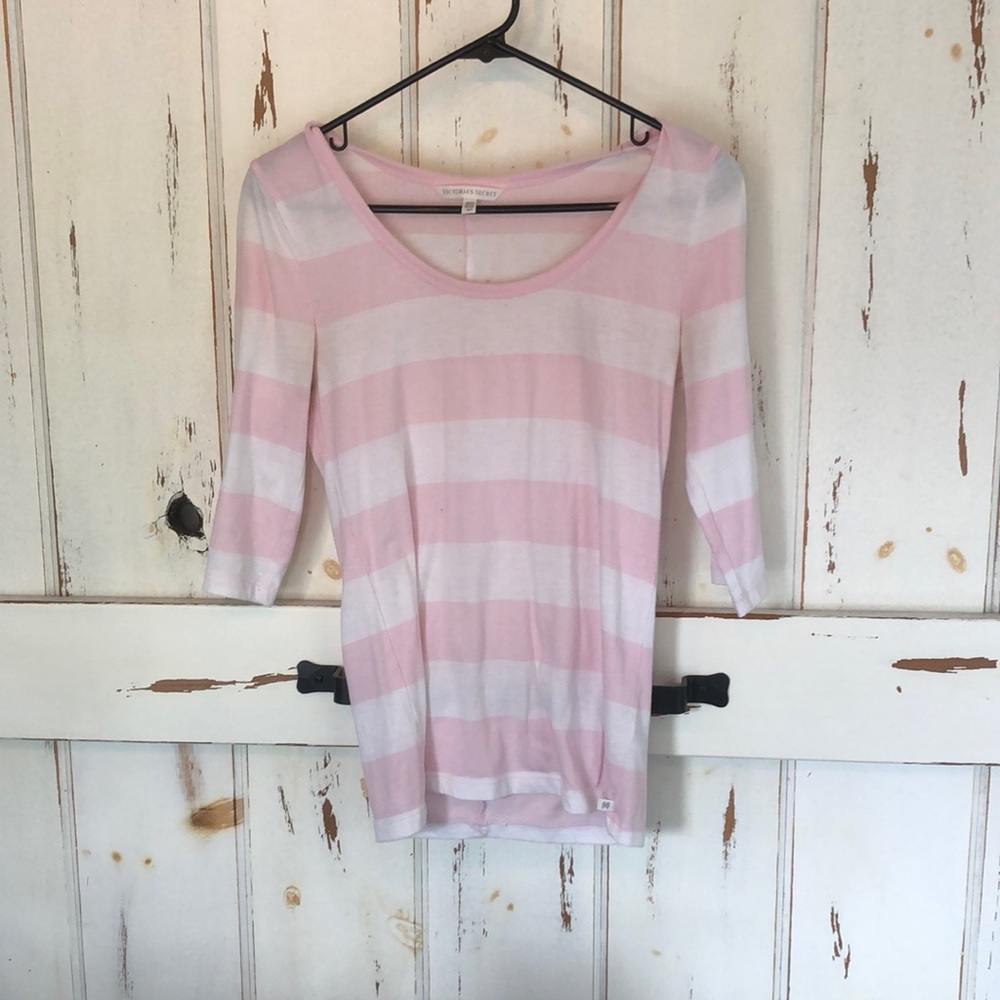 Victoria’s Secret Pink & White Striped 3/4 Sleeve Shirt
